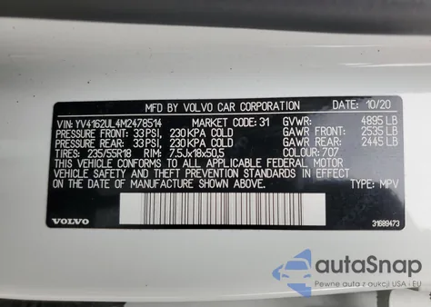 2021 Volvo Xc40 T5 Inscription z USA, uszkodzony, nr VIN YV4162UL4M2478514
